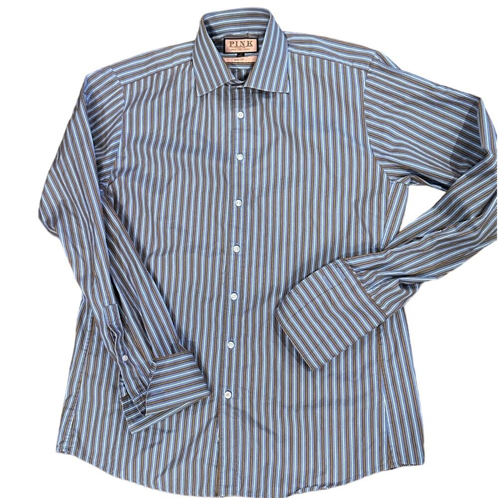 Thomas Pink Blue and Brown  Dress Shirt French Cuff